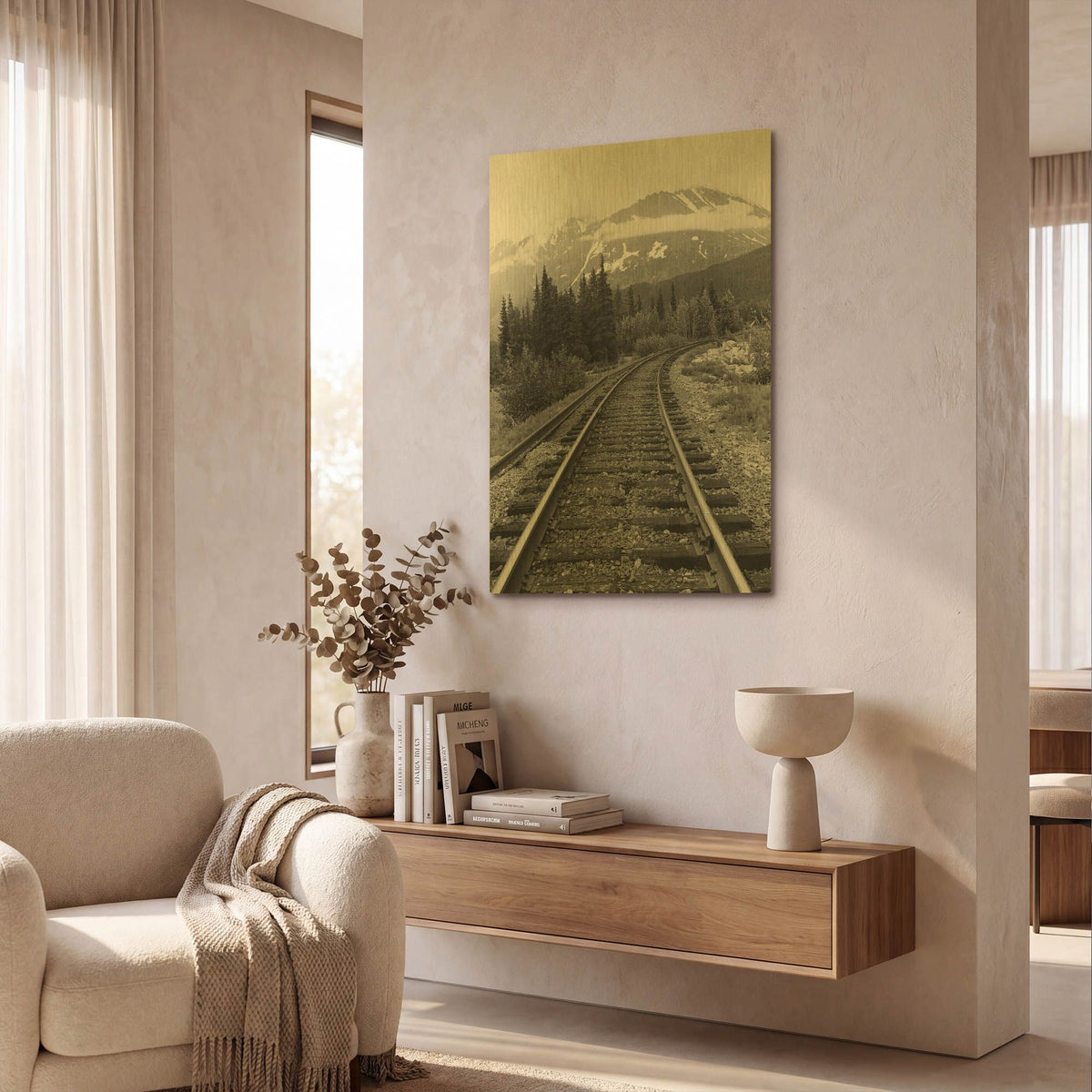 'Railroad Tracks, Alaska 85' By Monte Nagler Gold Metal Wall Art