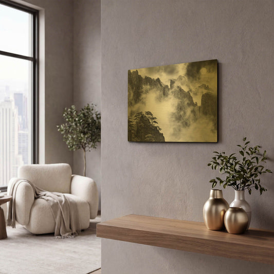 'Huangshan Sunrise, Anhui Province, China 12' By Monte Nagler Gold Metal Wall Art