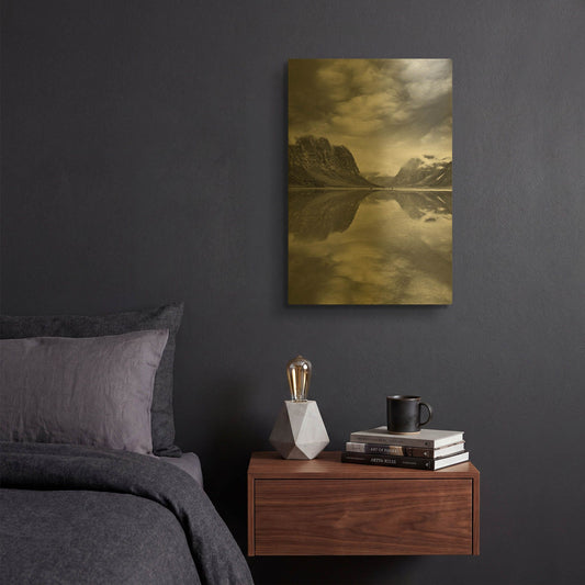 'Mountain Reflections 2, Canada 81' By Monte Nagler Gold Metal Wall Art