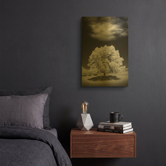 'Lone Tree & Cloud, Green Bay, Wisconsin 12' By Monte Nagler Gold Metal Wall Art
