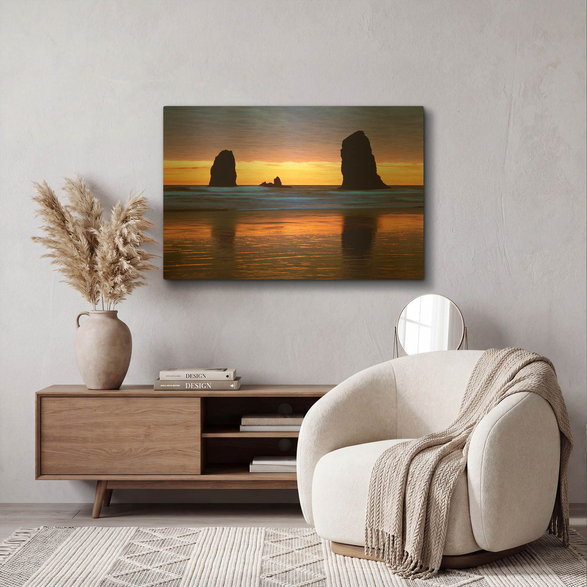 'Canyon Beach Sunset, Oregon 02' By Monte Nagler Gold Metal Wall Art