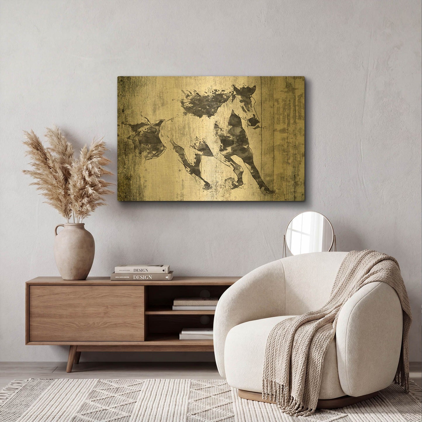 'Running Black Horse 1' By Irena Orlov Gold Metal Wall Art