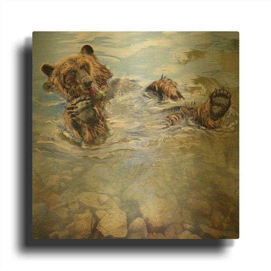 'Bear Bath' By Murray Henderson Fine Art Gold Metal Wall Art