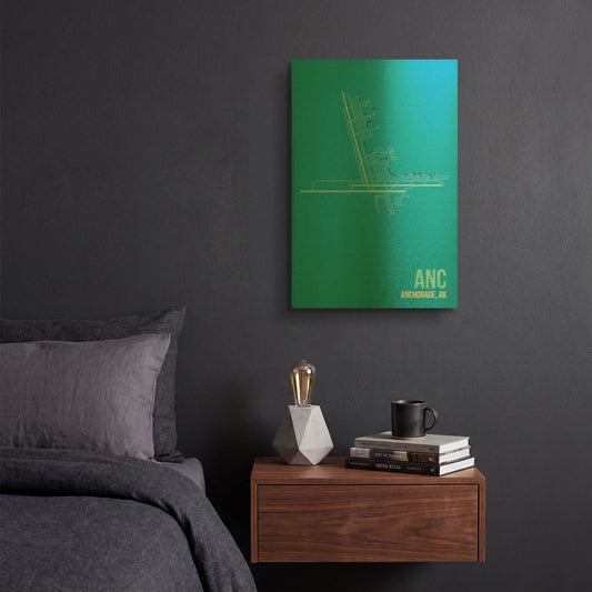 'ANC Airport Layout' By O8 Left Gold Metal Wall Art