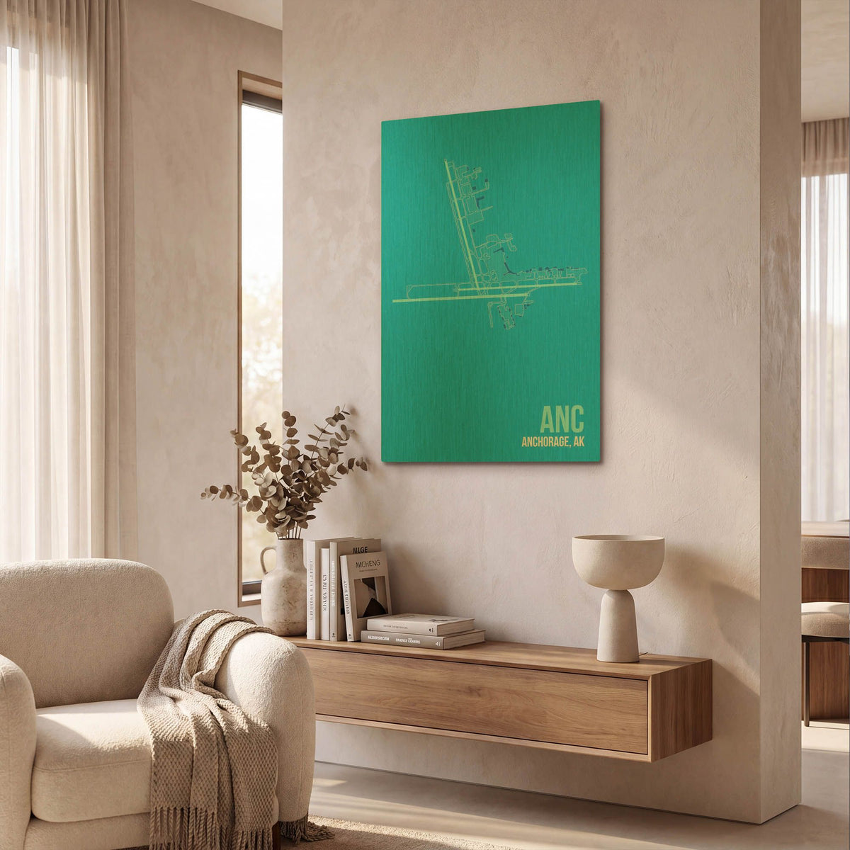 'ANC Airport Layout' By O8 Left Gold Metal Wall Art