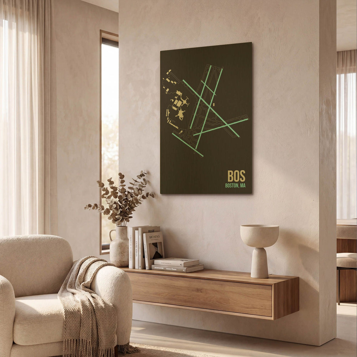 'BOS Airport Layout' By O8 Left Gold Metal Wall Art