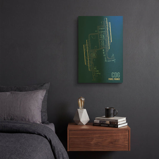 'CDG Airport Layout' By O8 Left Gold Metal Wall Art