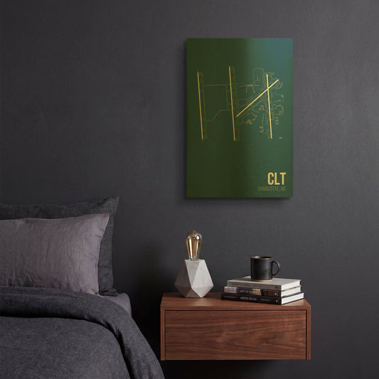 'CLT Airport Layout' By O8 Left Gold Metal Wall Art