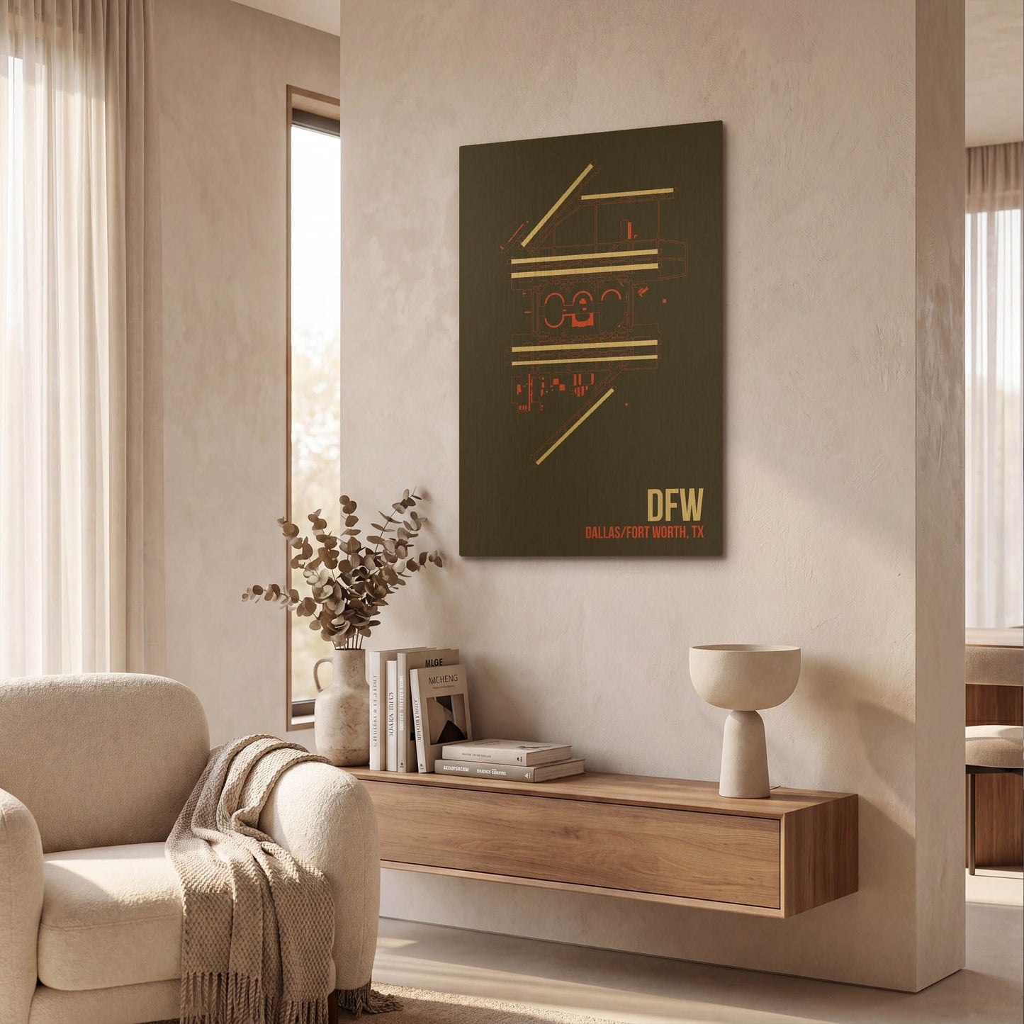 'DFW Airport Layout' By O8 Left Gold Metal Wall Art