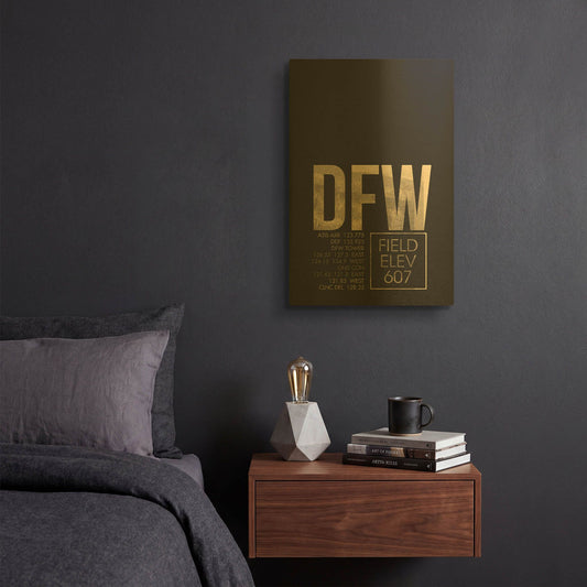 'DFW ATC' By O8 Left Gold Metal Wall Art