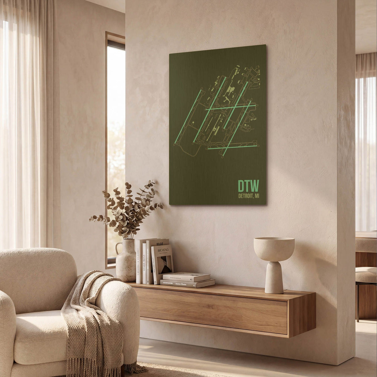 'DTW Airport Layout' By O8 Left Gold Metal Wall Art