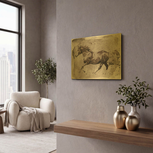 'Brown Horse Running' By Irena Orlov Gold Metal Wall Art