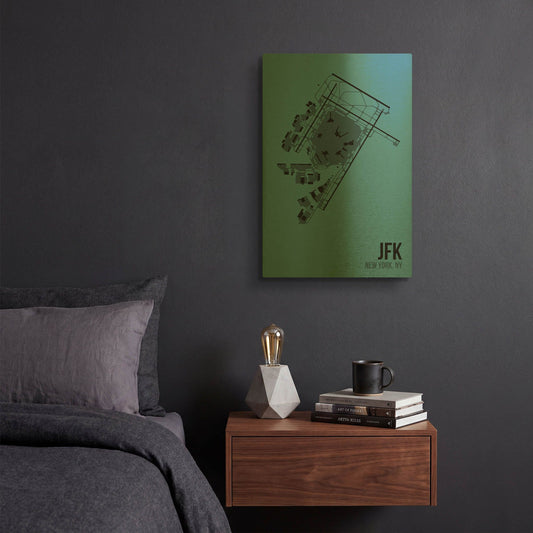 'JFK Airport Layout' By O8 Left Gold Metal Wall Art