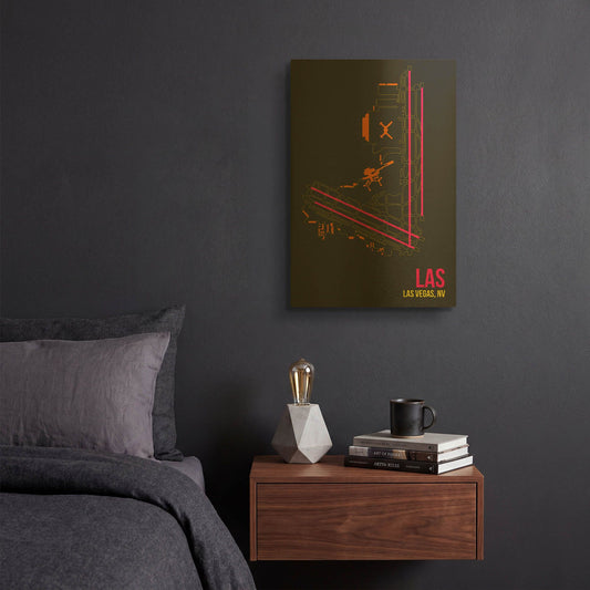 'LAS Airport Layout' By O8 Left Gold Metal Wall Art