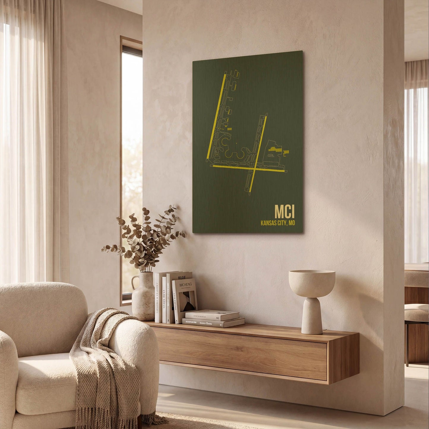 'MCI Airport Layout' By O8 Left Gold Metal Wall Art