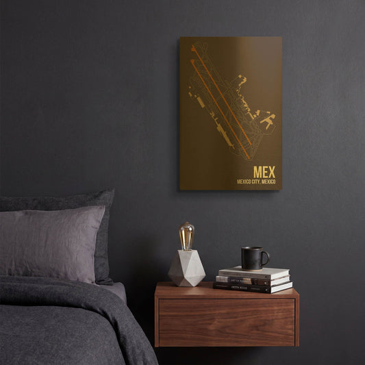 'MEX Airport Layout' By O8 Left Gold Metal Wall Art