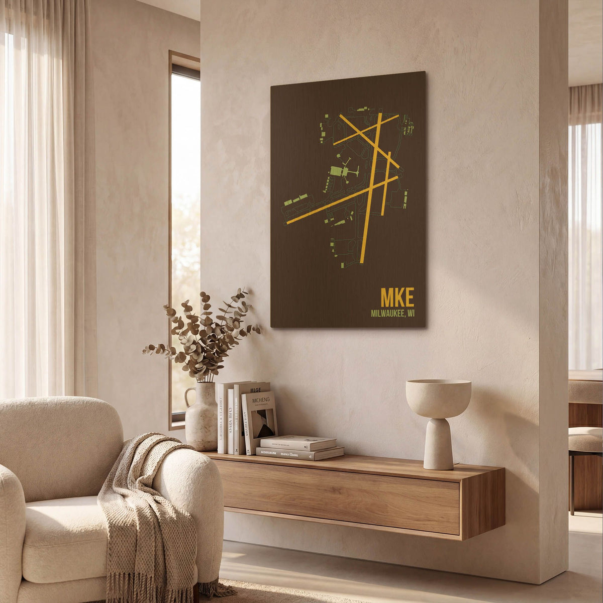'MKE Airport Layout' By O8 Left Gold Metal Wall Art