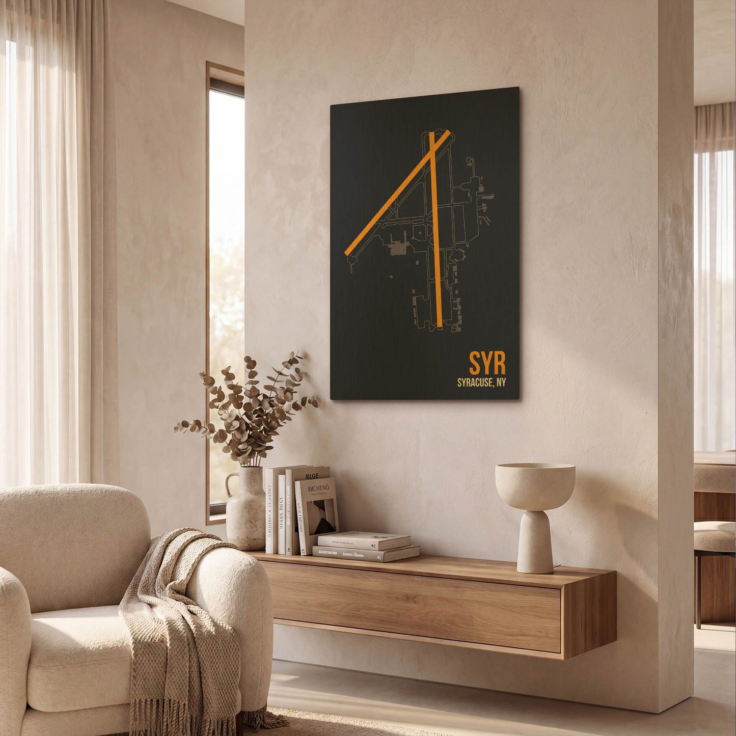 'SYR Airport Layout' By O8 Left Gold Metal Wall Art