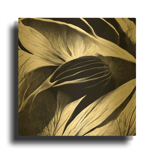 'Flowers Black White 2' By Ray Heere Gold Metal Wall Art