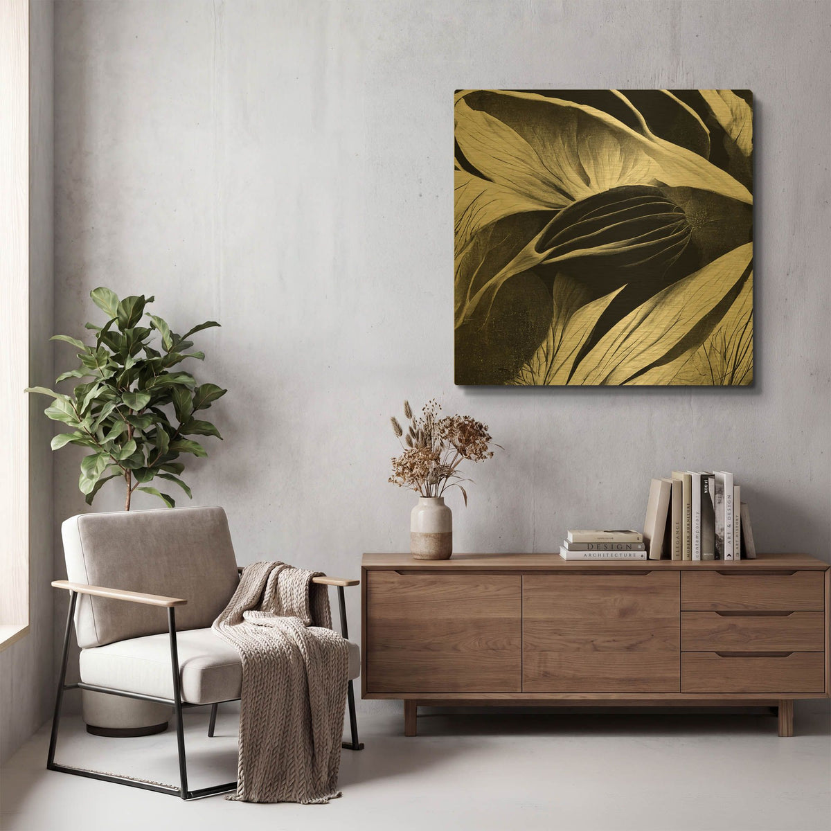 'Flowers Black White 2' By Ray Heere Gold Metal Wall Art