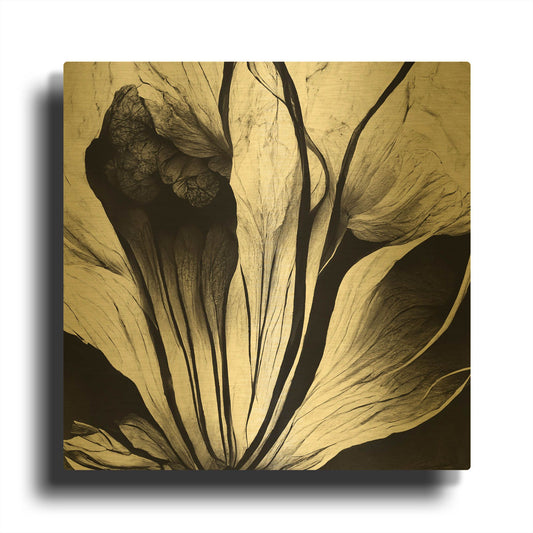 'Flowers Black White 3' By Ray Heere Gold Metal Wall Art