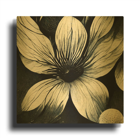 'Flowers Black White 5' By Ray Heere Gold Metal Wall Art