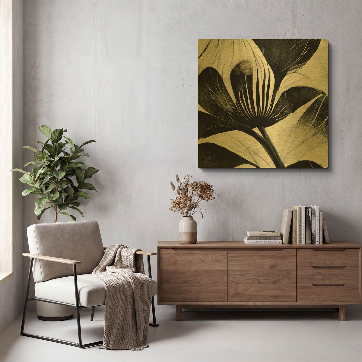 'Flowers Black White 6' By Ray Heere Gold Metal Wall Art