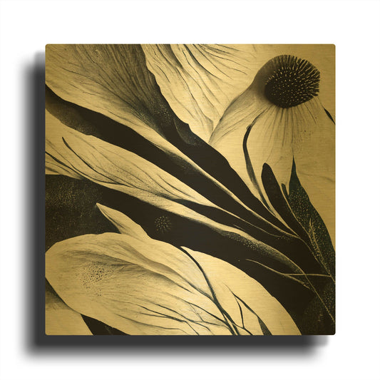 'Flowers Black White 7' By Ray Heere Gold Metal Wall Art