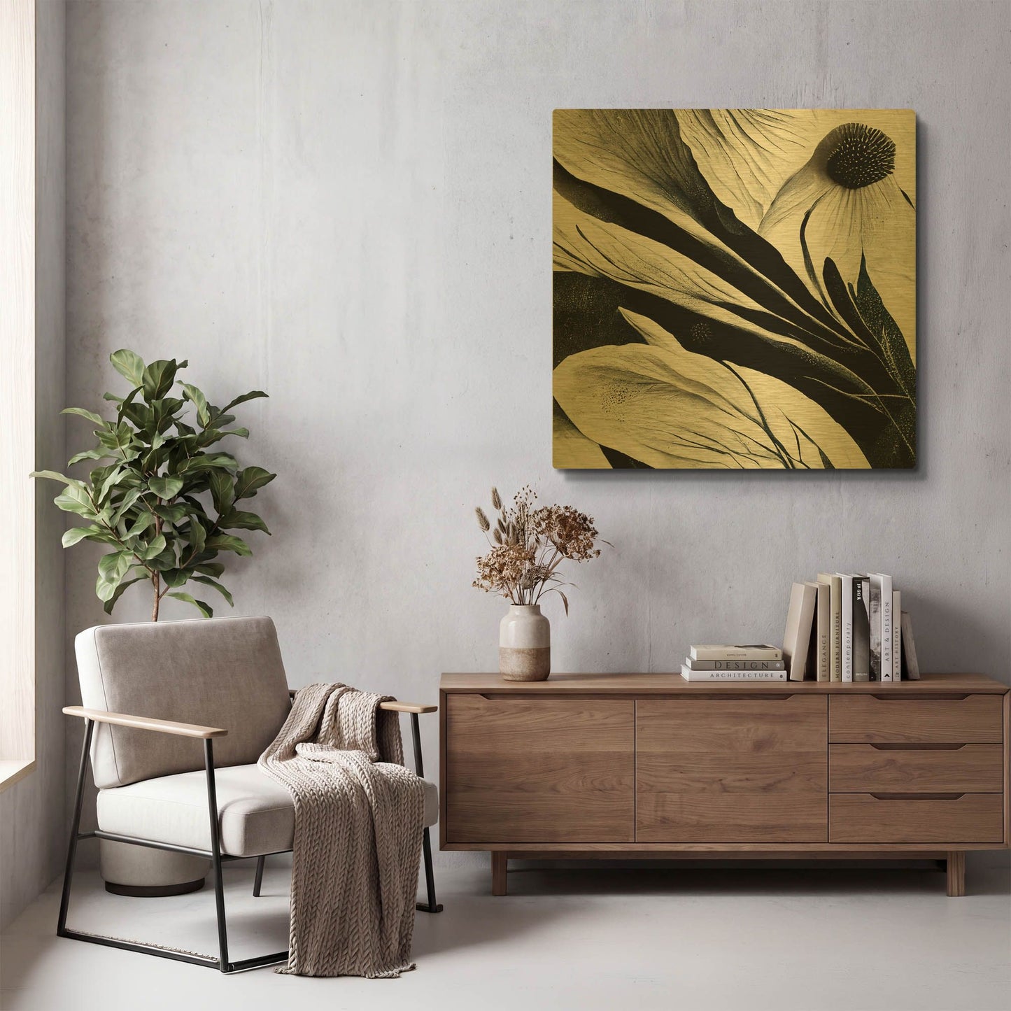 'Flowers Black White 7' By Ray Heere Gold Metal Wall Art