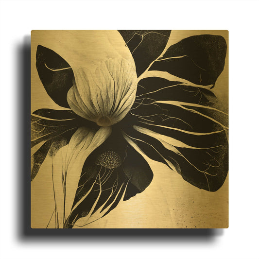 'Flowers Black White 8' By Ray Heere Gold Metal Wall Art