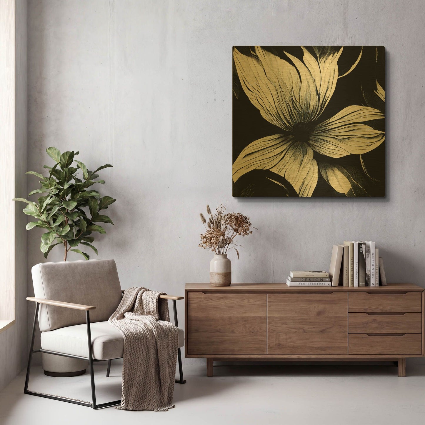 'Flowers Black White 10' By Ray Heere Gold Metal Wall Art