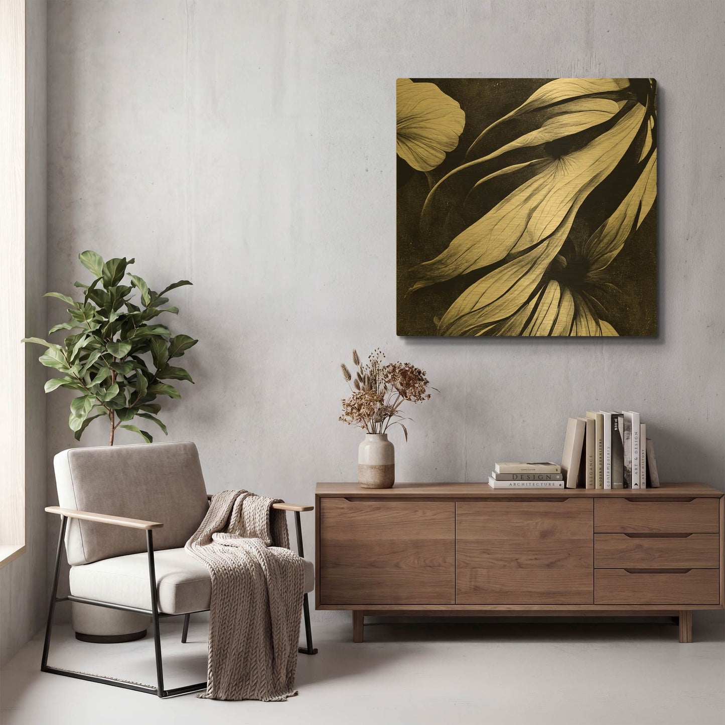 'Flowers Black White 11' By Ray Heere Gold Metal Wall Art