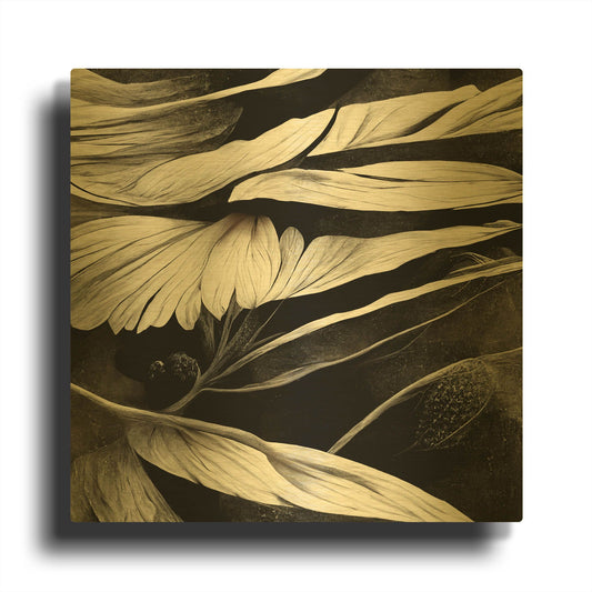 'Flowers Black White 12' By Ray Heere Gold Metal Wall Art