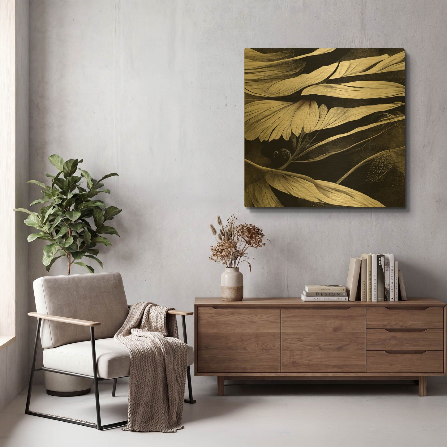 'Flowers Black White 12' By Ray Heere Gold Metal Wall Art