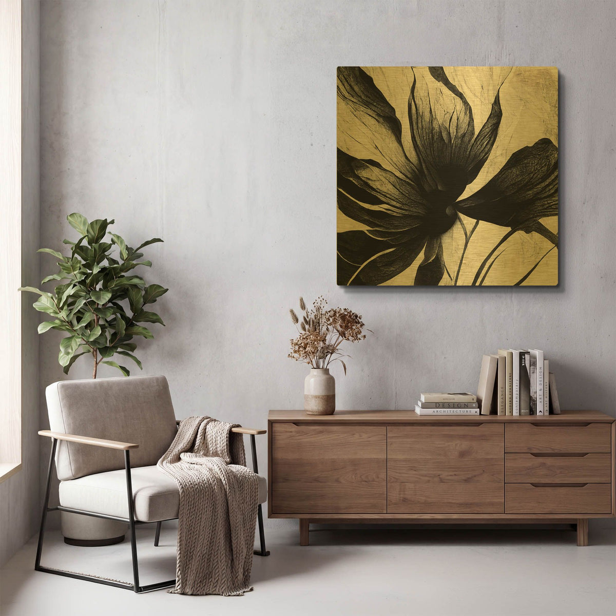'Flowers Black White 16' By Ray Heere Gold Metal Wall Art