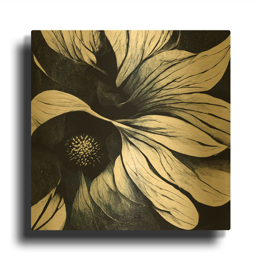 'Flowers Black White 18' By Ray Heere Gold Metal Wall Art