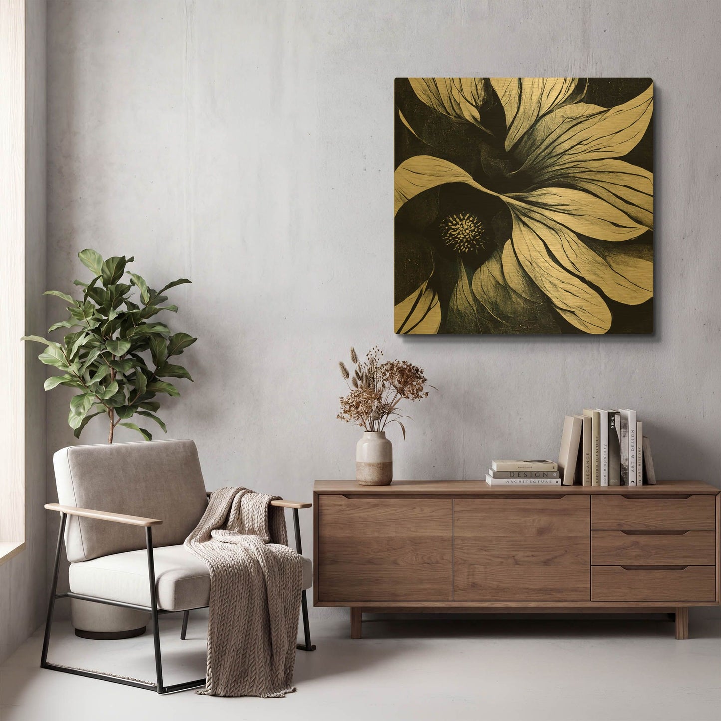 'Flowers Black White 18' By Ray Heere Gold Metal Wall Art