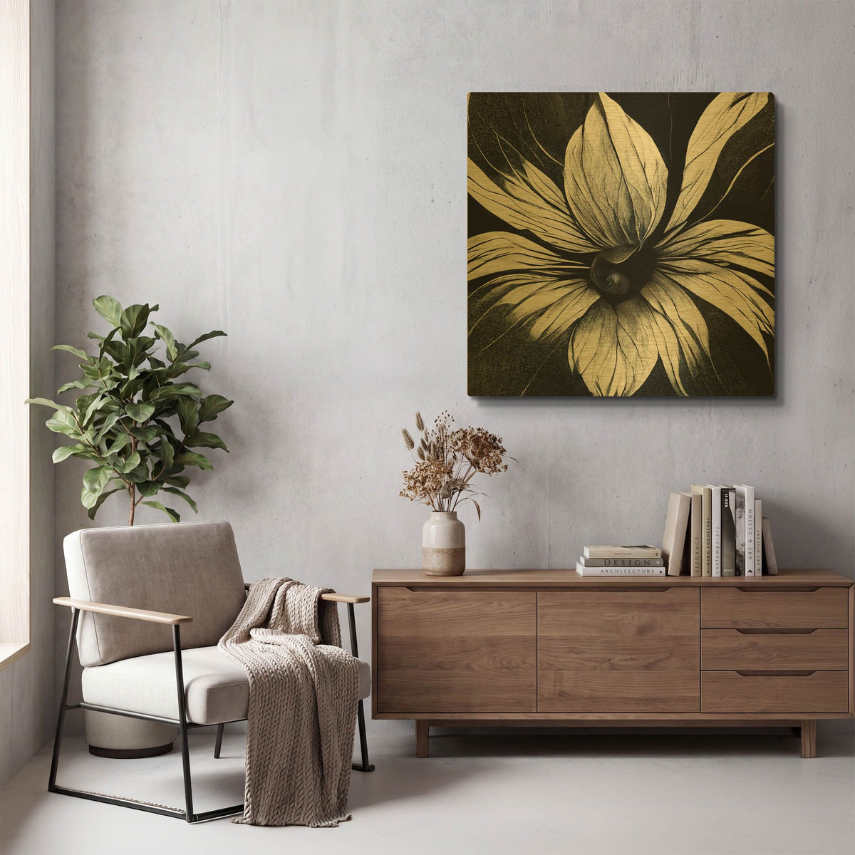 'Flowers Black White 19' By Ray Heere Gold Metal Wall Art