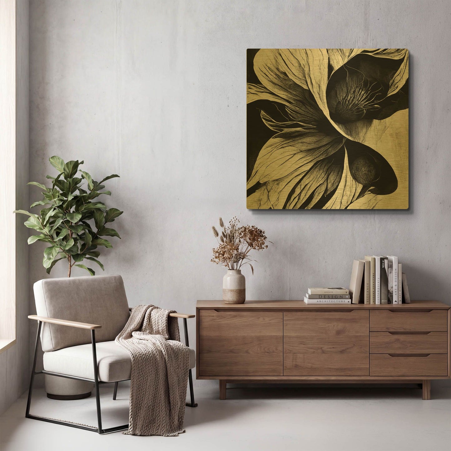 'Flowers Black White 20' By Ray Heere Gold Metal Wall Art