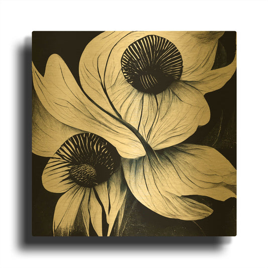 'Flowers Black White 21' By Ray Heere Gold Metal Wall Art