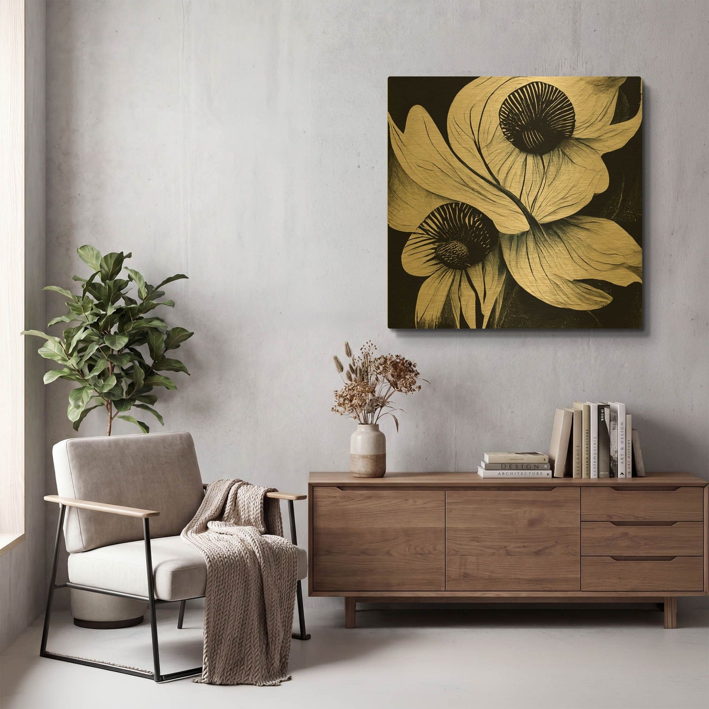 'Flowers Black White 21' By Ray Heere Gold Metal Wall Art