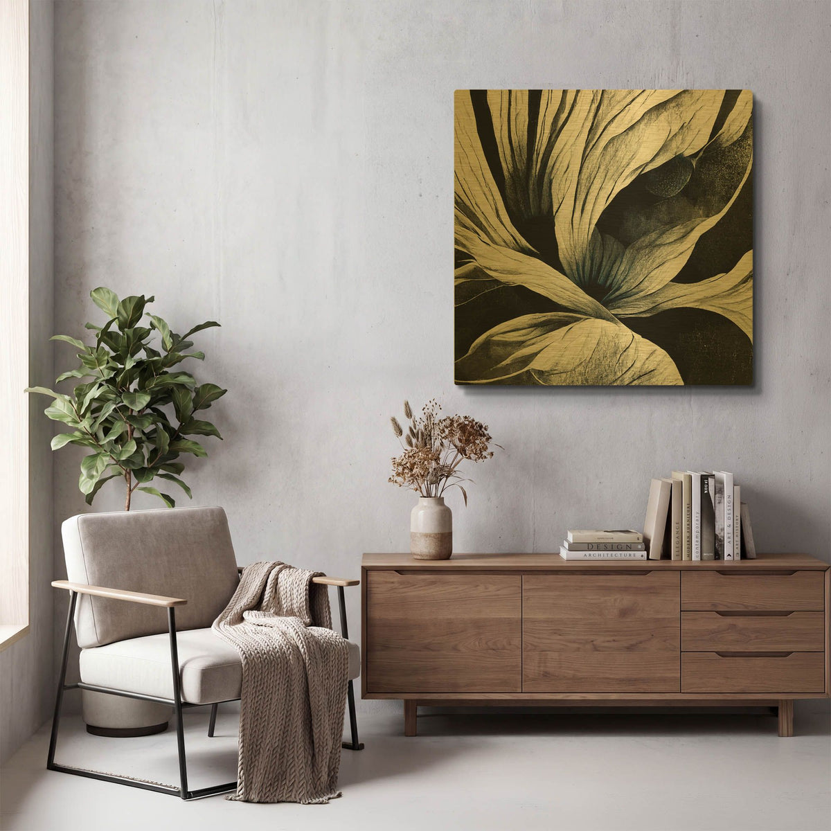 'Flowers Black White 25' By Ray Heere Gold Metal Wall Art
