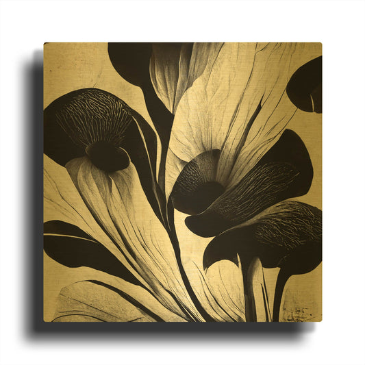 'Flowers Black White 27' By Ray Heere Gold Metal Wall Art