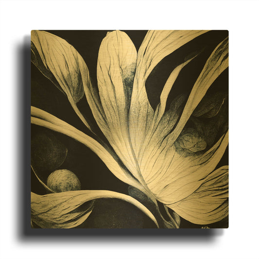 'Flowers Black White 29' By Ray Heere Gold Metal Wall Art