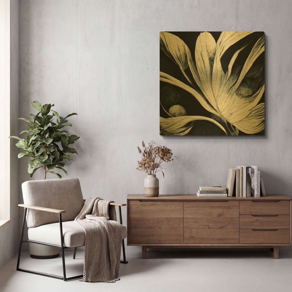 'Flowers Black White 29' By Ray Heere Gold Metal Wall Art