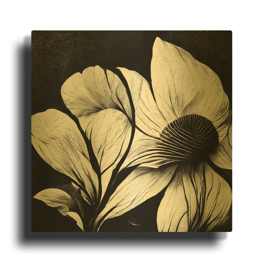 'Flowers Black White 30' By Ray Heere Gold Metal Wall Art