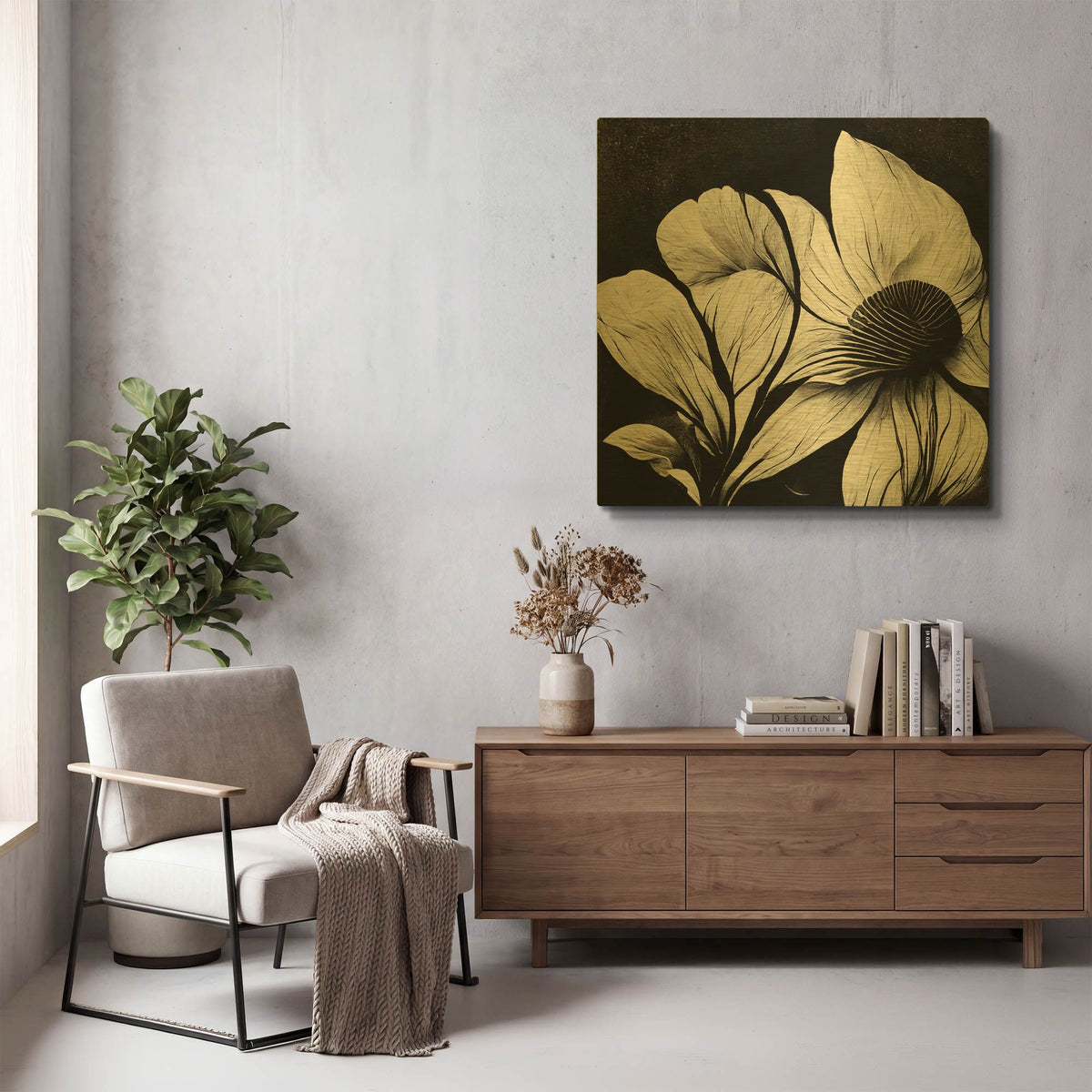 'Flowers Black White 30' By Ray Heere Gold Metal Wall Art