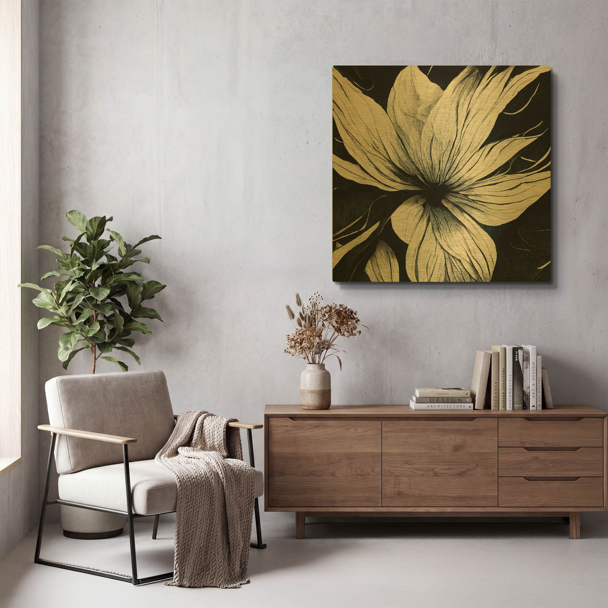 'Flowers Black White 32' By Ray Heere Gold Metal Wall Art