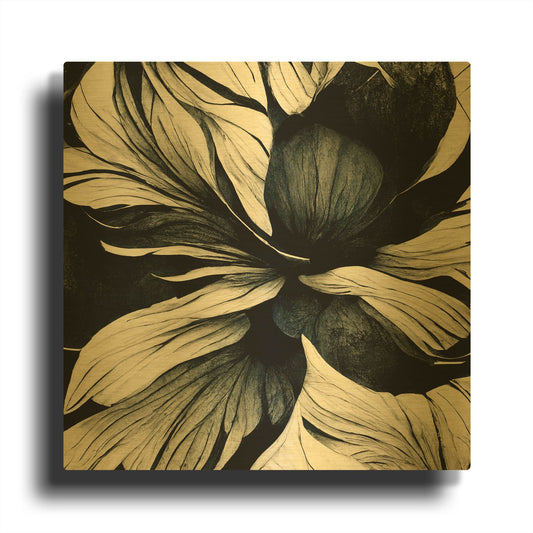 'Flowers Black White 34' By Ray Heere Gold Metal Wall Art