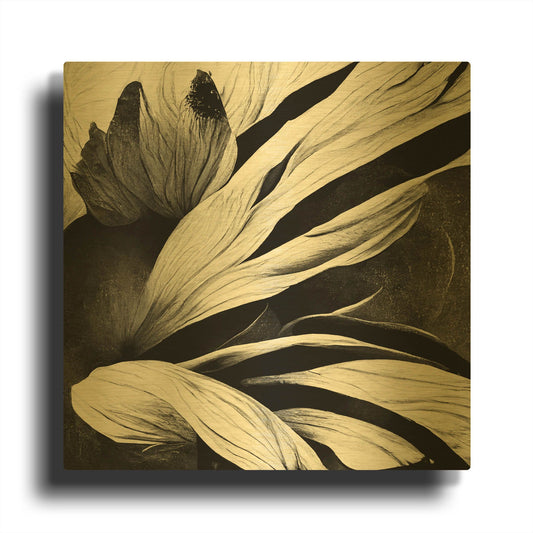 'Flowers Black White 35' By Ray Heere Gold Metal Wall Art